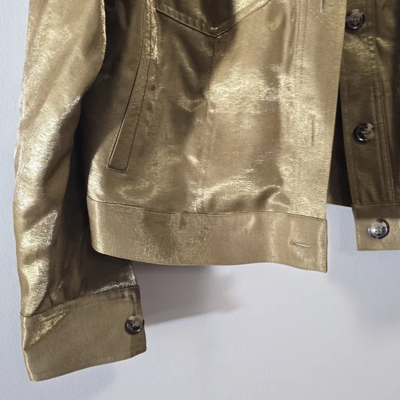 French Connection Metallic Gold Button-Front Jean Jacket - Picture 2 of 8